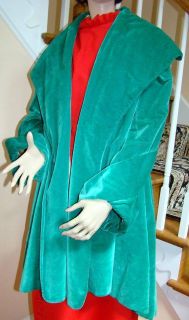 Vintage 1920s DECO Asymmetrical Emerald Green Velvet Walking Coat 