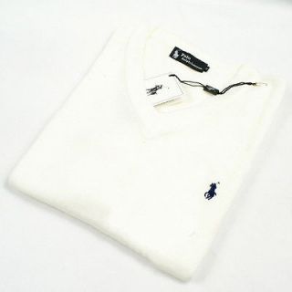 White V Neck polo style mens Long sleeve Cashmere sweater size:S XXL