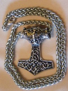 Large Stainless Steel Viking Mjollnir Thors Hammer Pendant Necklace 