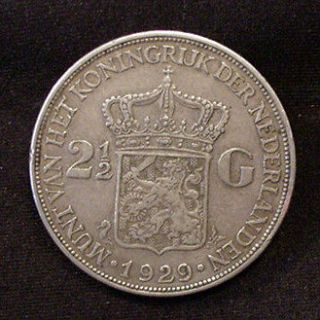 1929 Dutch Holland Netherlands Nederlanden silver 2 1/2 Guilders 
