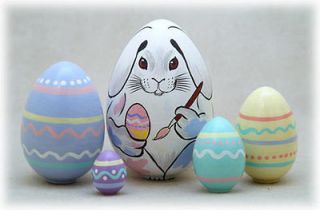 Easter Bunny Egg 5 piece Russian Wood Nesting Doll Matryoshka Stacking 