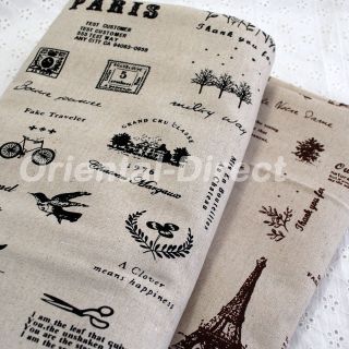 Retro Cotton Linen Fabric Paris Eiffel Tower Owl Bird Deer Sheep 