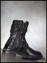 MOMA Mens Shoes Boots Rockford Black Leather Black Vintage Bikers New