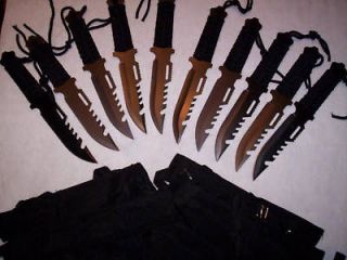 Wholesale lot of 10 BLACK Survival Knives Hunting Bug out fishing 