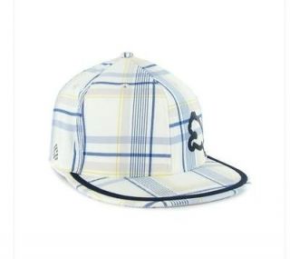 RICKIE FOWLER FITTED PUMA MONOLINE HAT CAP S/M WHITE/BLUE PLAID NWT