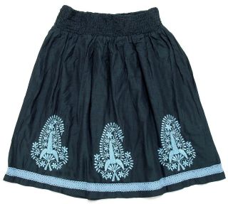 NEW $120 Zara Basic Floral Embroidered Lace Smocked Blue Cotton Skirt 
