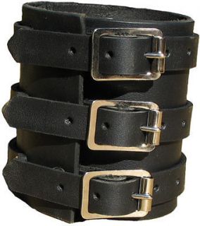 Wide HANDCRAFTED BLACK LEATHER Wristband Cuff Elliott Smith 3 x 1/2 