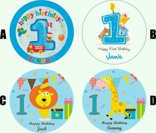 BOYS 1ST/FIRST BIRTHDAY CAKE TOPPER PERSONALISED 7.5 ROUND LION 
