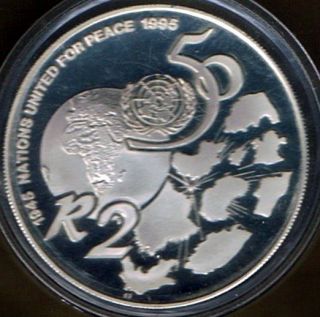 SOUTH AFRICA   2 RAND 1995 KM# 155, 50th ANNIVERSARY UNITED NATIONS