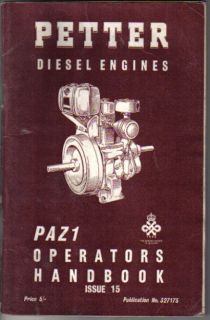 Petter Diesel Engines PAZ 1 Original Handbook + Parts List 1969 No 