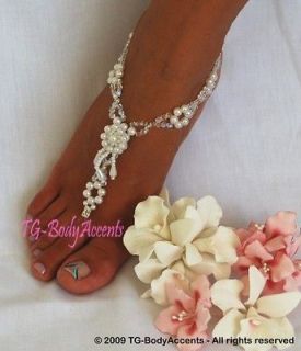   Sandals   Beach Bride  Wedding   Pearl White & Crystals 2pc FJ 023