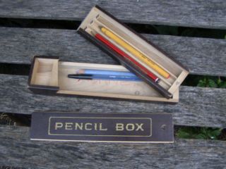 vintage wooden pencil box comes with 2 pencils 2 pens