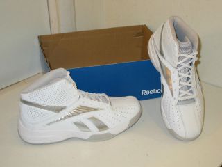 Reebok Weave High Top White & Silver Leather Basketball Athletic Shoes 