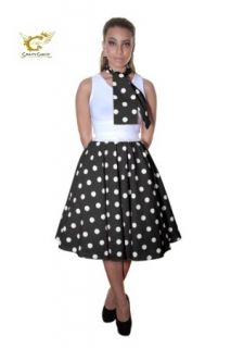   ROCK AND ROLL SKIRTS 50S BLACK WHITE POLKA DOTS 26 LENGTH 8 16