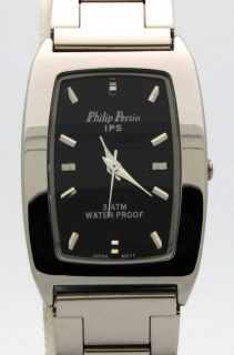 PHILIP PERSIO MENS SILVER TONE WATCH BLACK DIAL MIYOTA BY CITIZEN 