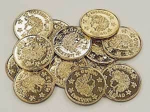 36 gold doubloons faux 1 1/4 embossed design gold coins pirate 