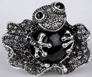 Black gray crystal frog pin brooch FASHION JEWELRY 2;buy 10 items free 