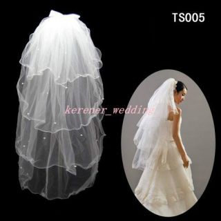 4Tiers Cheap New White Pearl Wedding Bridal Veil Fingertip Quality 