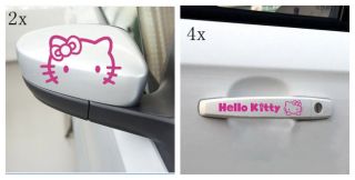 2x rearview mirror&4x car door handle}pink reflective hello kitty 