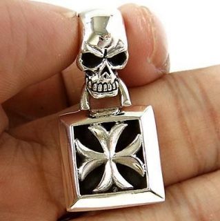skull templar cross sterling silver mens biker pendant from thailand