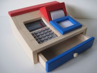 brand new wooden toy cash register machine with real from