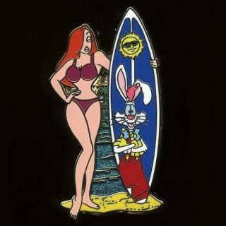 Disney Pin Jessica Rabbit with *Roger Rabbit* Surfboard on the Beach!