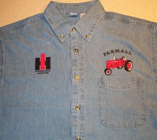 Mens Farmall H/M & IH Logo S/S Denim Shirt w/Pocket