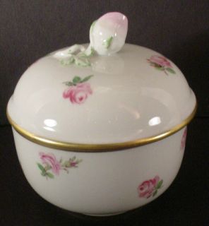  Antique Large Germany Porcelain Sugar Bowl Little Pink Roses Gold Trim