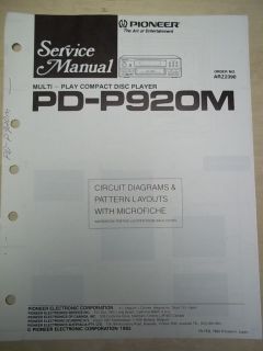 Pioneer Service Manual~PD P920​M CD Player~Origina​l~Repair