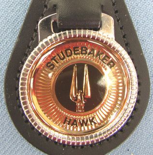Vintage Studebaker HAWK Black Leather USA Keyring Key Fob Key Holder