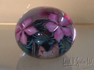 pretty david lotton art glass pink clematis paperweight time left