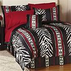   Zebra Print Black Red Microfiber Queen Comforter Sheet Set African