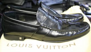 AUTHENTIC* Louis Vuitton Santiago Leather Loafers Dress Shoes Damier 