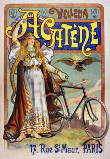 AV63 Vintage 1898 French Acatene Chainless Bicycle Bike Advertisement 