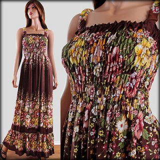 Floral Paisley Print Smocked Beach Party Long Sun Maxi Dress Plus 