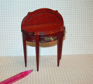 Miniature Mahogany Half Round Occasional Table/Drawer for DOLLHOUSE 