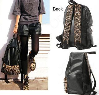   Black Leopard Stud Rivet Faux Leather Schoolbag Trave Backpack Book 3