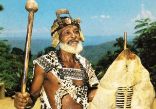   Zulu Headsman Warrior Kraal Costume Fashion Beads Shield Postcard