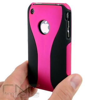 HOT PINK 3PC ARMOR HARD CASE COVER w/ SCREEN SAVER for iPhone 3G 3GS 