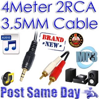   Dual 2x RCA Stereo Jack Plug Male Phono Audio AUX Cable 4 Meter Gold