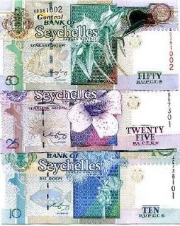 seychelles 10 25 50 rupees 1998 05 unc set 3