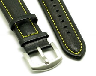 22mm black yellow leather watch strap fits nautica one day