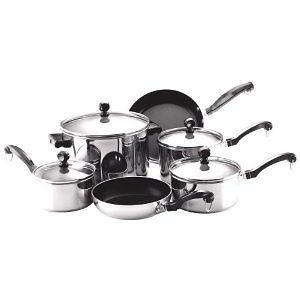 Farberware Nonstick Classic Stainless Steel 10 Piece Cookware Set w 