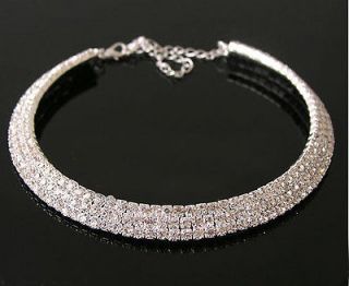 bride 3row crystal diamante rhine stones silver necklace from china