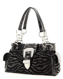   Zebra Print Faux Leather & Velvet Rhinestone Buckle Handbag For Sale