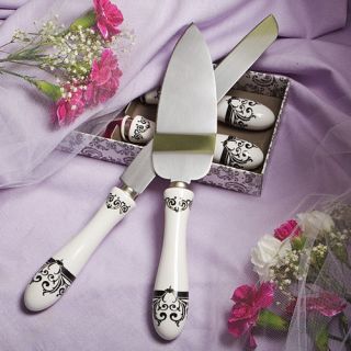 damask porcelain wedding cake knife server set nib in stock