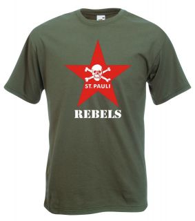 St.Pauli Rebels T Shirt   Football, Army Green, Ultras, Fans, Punk 