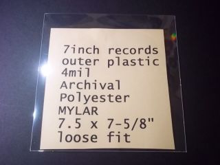 7inch Record   ARCHIVAL OUTER SLEEVES   4mil MYLAR   LOOSE FIT   7 45 