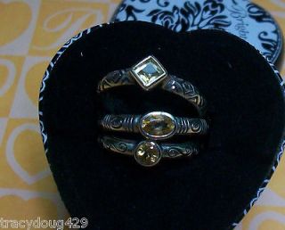 NWT BRIGHTON Silver Plated Ring Set of 3 in size 8 with Citrine 