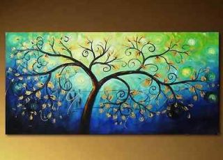 100% Hand painted canvas painting wall art huge size blue tree with 